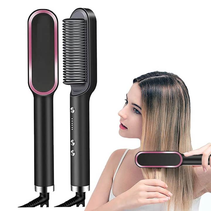 2-in-1 Hair Straightener Iron Brush